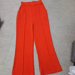 オレンジ ワイドパンツ ゴムウエスト