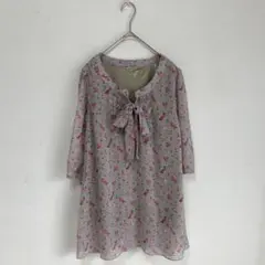GALFIT】チュニック　花柄【M】ロングブラウス　プルオーバー　フリル　リボンのサムネイル