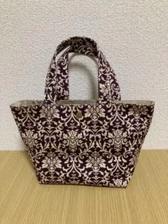 【SALE】ダマスク柄（パープル系）のミニトートバッグ【内ポケット付き】
