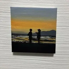 正方形キャンバス アート 海辺 夕暮れ 風景画