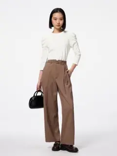 ホワイト パフスリーブ Tシャツ 7分袖Mサイズ