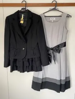 【セレモニースーツ】入学、卒業式　黒ジャケット・ワンピース・フリルスカートセット
