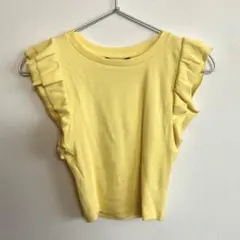 ZARA フリル ショート丈トップス イエロー リブ 新品未使用