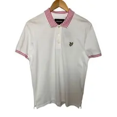 新品タグ付 LYLE&SCOTT ポロシャツ M 白 ピンクライン 刺繍 綿