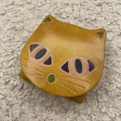 猫モチーフ レザーコインケース イエロー