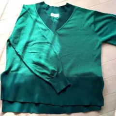 値下げ！グリーン Vネック 長袖ニットセーター opaque, clip
