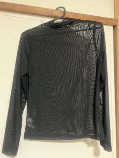 シアートップス ハイネック モスグリーン ブラックMサイズ 長袖トップス