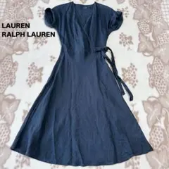 ローレンラルフローレン リネン カシュクール ワンピース ベルト リボン フレア