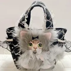 コヤンイサムチョン トートバッグ 長毛 サンダー フリル 猫 トートバッグ