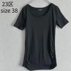 【美品】23区 サイドギャザーカットソー 黒 38 M 半袖 オンワード樫山のサムネイル