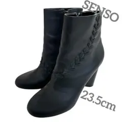 【SENSO】センソー　ショート　ブーツ　レザー　編み込み　ヒール　ビームス