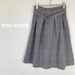 1575【ベルト付】グレー　チェック　フレアスカート【M】ガーリー　ウエストゴムのサムネイル