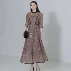 【美品★】Leja 花柄刺繍レースチュール　オケーションドレス　結婚式　ピンク