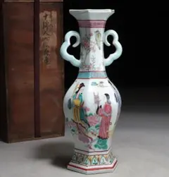 景德鎮 花瓶 花器 花入 中国美術 大清乾隆年製 六角 双耳 合箱 骨董品 中国美術 景德鎮 花瓶 花器 花入 大清乾隆年製 六角 双耳 合箱 骨董品
