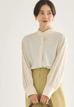 green label relaxing スタンド フリルギャザー ブラウス