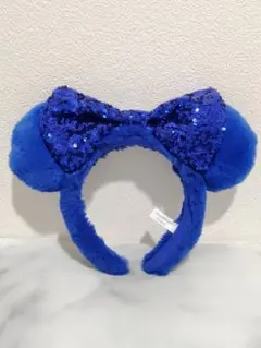 ディズニーカチューシャ(ブルー・ファー＆スパンコールリボン）ディズニーリゾート