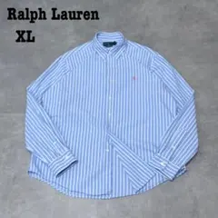 ラルフローレン ストライプシャツ 刺繍ポニー 青白 CUSTOM FIT XL