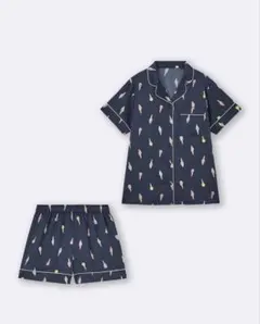GU サテンパジャマ【半袖&ショートパンツ】(ジェラー ト)NAVY