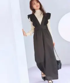 Feroux フリルショルダードット サロペット ブラック Ｍのサムネイル