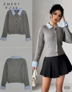 【新品、未着用】SHEIN 襟付きケーブルニットカーディガン