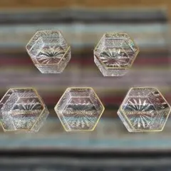 昭和レトロ　六角形ガラス食器セット 5個