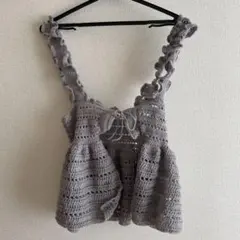 グレー レース編み ビスチェ フリルストラップ