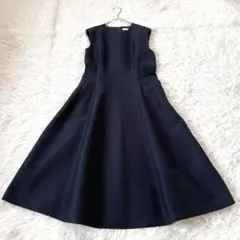 美品✨セルフォード Aライン ワンピース ネイビー フレア シルク混 フォーマル