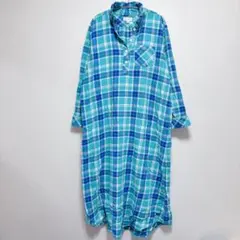 チェック柄 フリルカラー ネルシャツワンピース【XL】ブルー系 ゆったり 大きめ