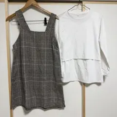 SHEIN チェック柄 ジャンパースカート＆長袖トップス 2点セット