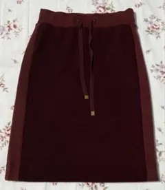 即発送 ニットスカート サイドラインスカート ボルドー ミニスカ ゴムスカート