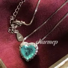 最高級 人工アクアマリン ハート Luxuryネックレス 高炭素ダイヤモンド 