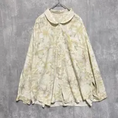 長袖シャツ　クリーム色　花柄シャツ　レトロ　古着　一点物　薄め　婦人服