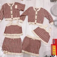 プティマイン　セットアップ　双子　カーディガン　スカート　トップス　ニット　冬
