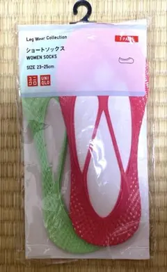 ショートソックス 2ペア 23-25cm ピンク グリーン