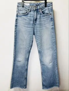 ZARA ザラ デニム ジーンズ ライトブルー カットオフ 裾フリンジ 36