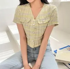 chuu ツイード Vネック 半袖 ジャケットのサムネイル