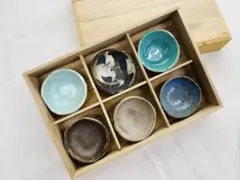 信楽焼　松華堂豆鉢6個セットC 木箱入りのサムネイル
