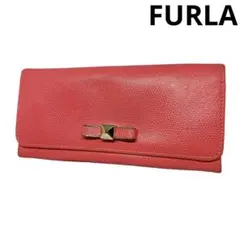 【FURLA】フルラ　リボンチャーム　 長財布 レザー　ロングウォレット　赤