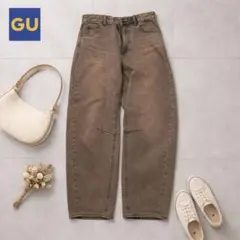 GU バレルレッグジーンズ 丈標準 ブラウン Ｌ
