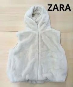 ZARA ホワイト ファー ベスト ファスナー