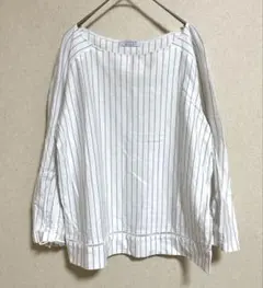 HUMAN WOMAN 綿100% ストライプブラウス M 白 上品 春夏シャツ