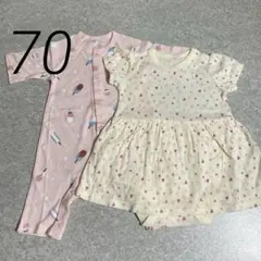未使用 ベルメゾン 70cm 半袖ロンパース 2点セット まとめ売り 女の子②