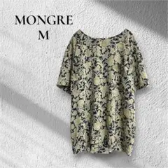 【MONGRE】【M 9】ノーカラー　上品　マダム　花柄　総柄　ネイビーベージュ