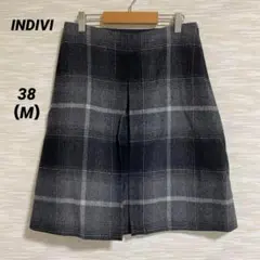 インディヴィ INDIVI 台形スカート【M】ひざ丈 タック チェックモノトーン