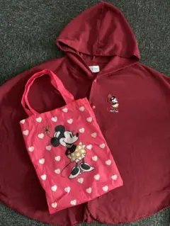 ミニーマウス フード付きポンチョとトートバッグセット