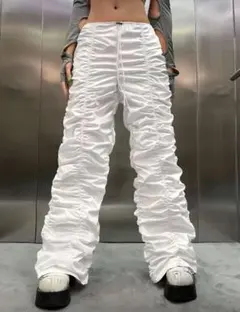 shein ホワイト ギャザー入り カジュアルパンツ S