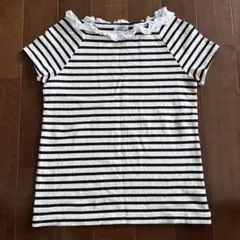 HONORE イノセント　ボーダー　フリル　半袖Tシャツ　ナチュラル系　日本製のサムネイル