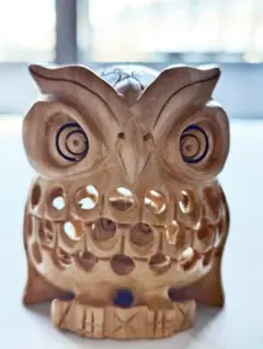 【開運・金運】木彫りフクロウ置物｜福来朗・不苦労｜守り神・縁起物インテリア