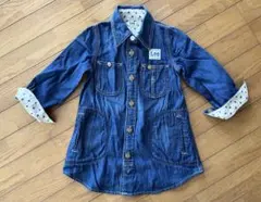 美品 LEE キッズ シャツ デニム ワンピース 110 ドット チュニック