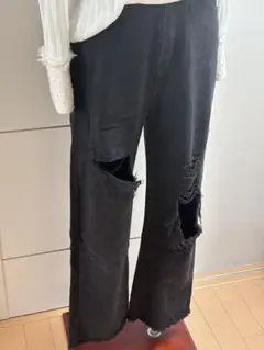 【DAZY】ダメージ加工 ブラックデニムパンツM